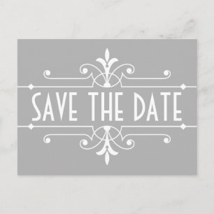 Grey Fancy Ornamental Save the Date Postcard