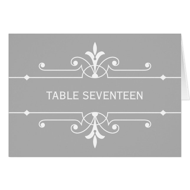 Grey Fancy Ornamental Table Number Card (Front Horizontal)