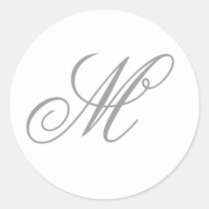 Grey Fancy Script Calligraphy Monogrammed Classic Round Sticker