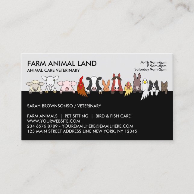 Grey Farm Animal Appointment Visit Veterinarian Business Card (Front)
