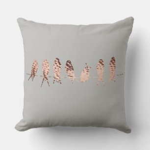 Grey Faux Copper Design with Birds on Wire Throw Pillow