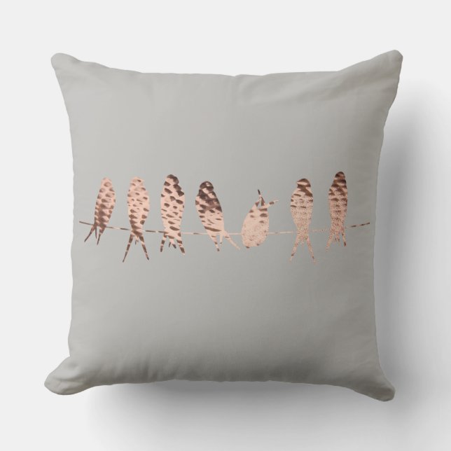 Grey Faux Copper Design with Birds on Wire Throw Pillow (Front)