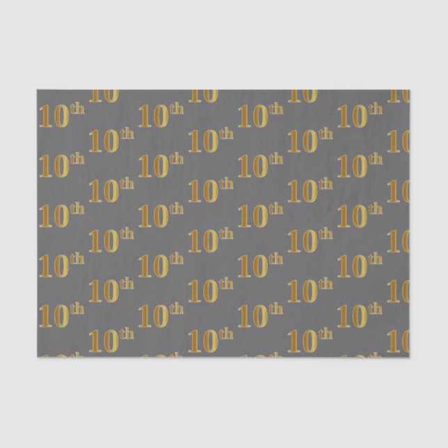 Grey, Faux Gold 10th (Tenth) Event Tissue Paper (Front)