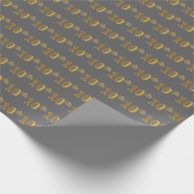 Grey, Faux Gold 10th (Tenth) Event Wrapping Paper (Corner)