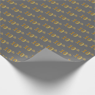 Grey, Faux Gold 10th (Tenth) Event Wrapping Paper