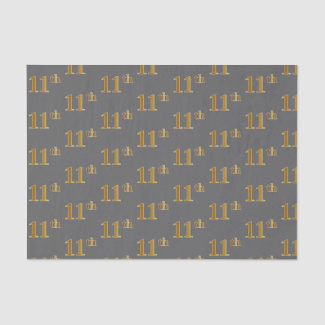 Grey, Faux Gold 11th (Eleventh) Event Tissue Paper (Front)