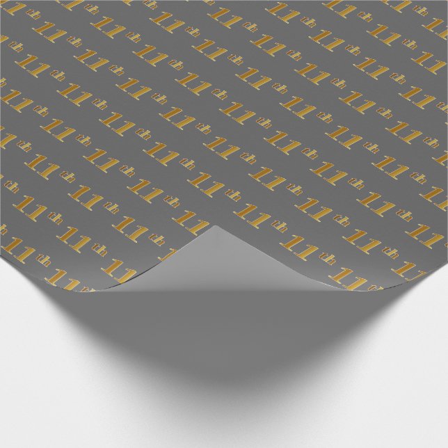 Grey, Faux Gold 11th (Eleventh) Event Wrapping Paper (Corner)