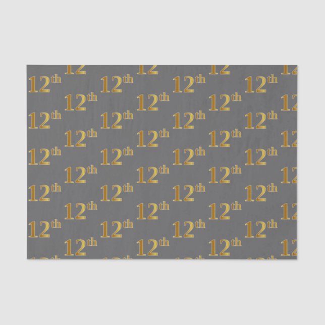 Grey, Faux Gold 12th (Twelfth) Event Tissue Paper (Front)