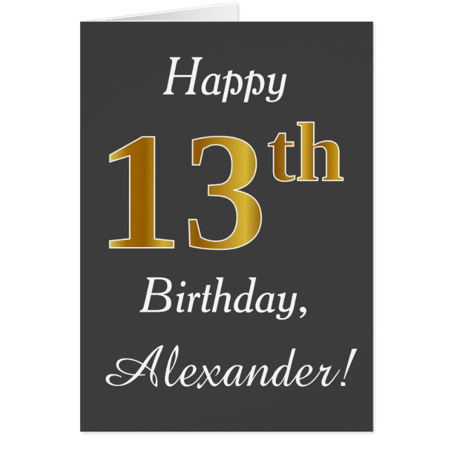 Grey, Faux Gold 13th Birthday + Custom Name (Front)