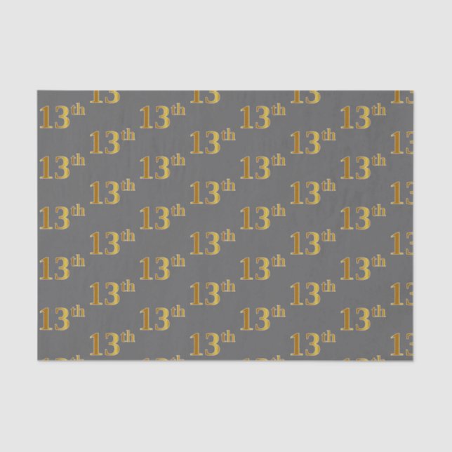Grey, Faux Gold 13th (Thirteenth) Event Tissue Paper (Front)
