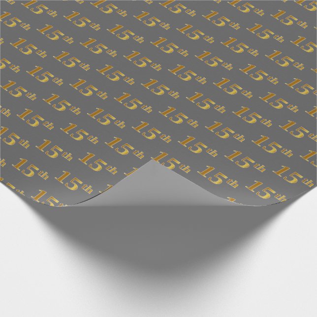 Grey, Faux Gold 15th (Fifteenth) Event Wrapping Paper (Corner)