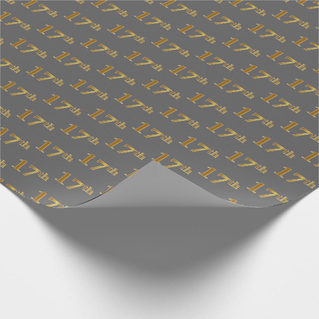 Grey, Faux Gold 17th (Seventeenth) Event Wrapping Paper (Corner)