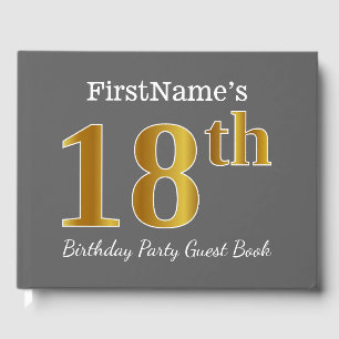 Grey, Faux Gold 18th Birthday Party + Custom Name Guest Book