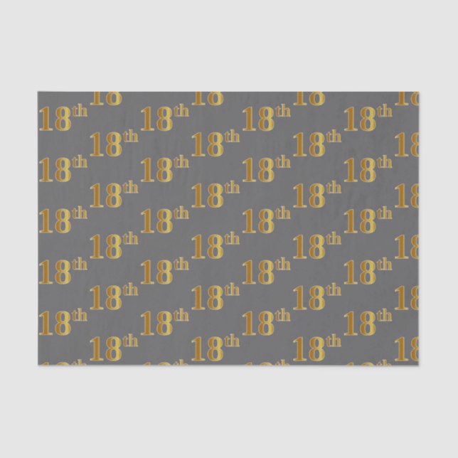 Grey, Faux Gold 18th (Eighteenth) Event Tissue Paper (Front)