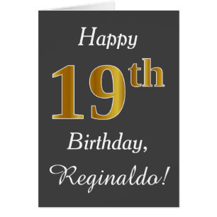 Grey, Faux Gold 19th Birthday + Custom Name