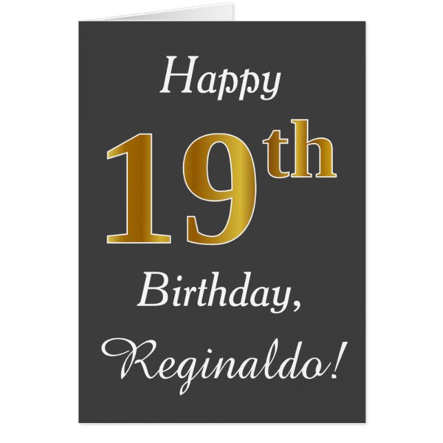 Grey, Faux Gold 19th Birthday + Custom Name (Front)