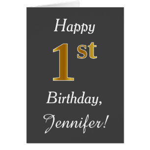 Grey, Faux Gold 1st Birthday + Custom Name