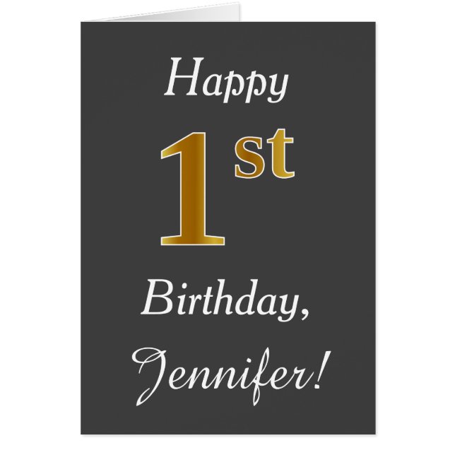 Grey, Faux Gold 1st Birthday + Custom Name (Front)
