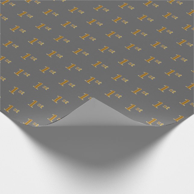 Grey, Faux Gold 1st (First) Event Wrapping Paper (Corner)