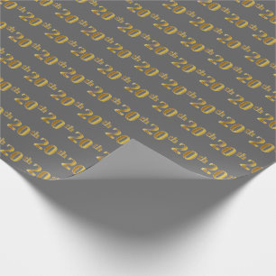 Grey, Faux Gold 20th (Twentieth) Event Wrapping Paper