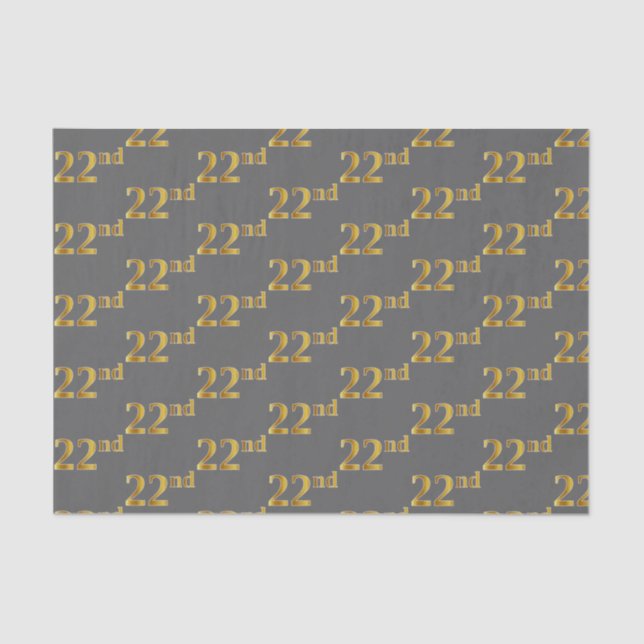Grey, Faux Gold 22nd (Twenty-Second) Event Tissue Paper (Front)