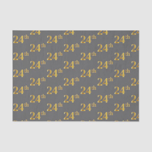 Grey, Faux Gold 24th (Twenty-Fourth) Event Tissue Paper (Front)