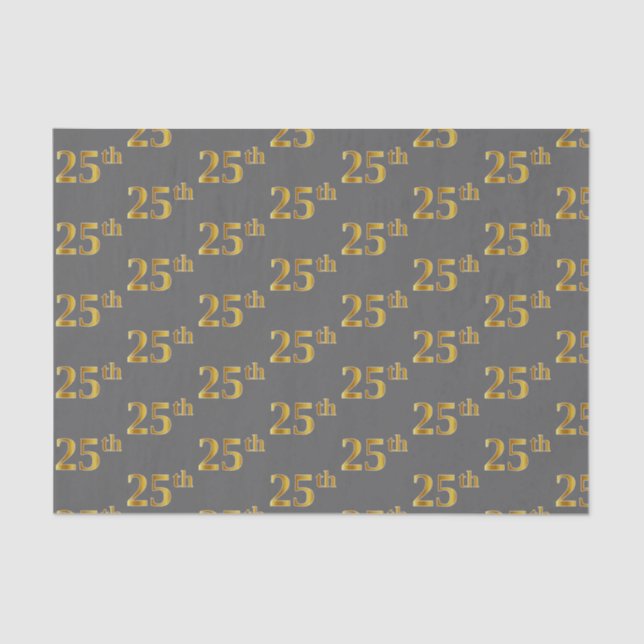 Grey, Faux Gold 25th (Twenty-Fifth) Event Tissue Paper (Front)
