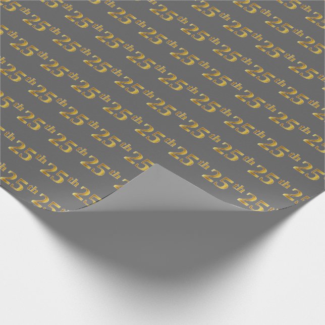 Grey, Faux Gold 25th (Twenty-Fifth) Event Wrapping Paper (Corner)