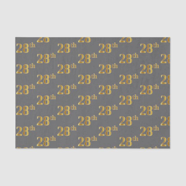 Grey, Faux Gold 28th (Twenty-Eighth) Event Tissue Paper (Front)