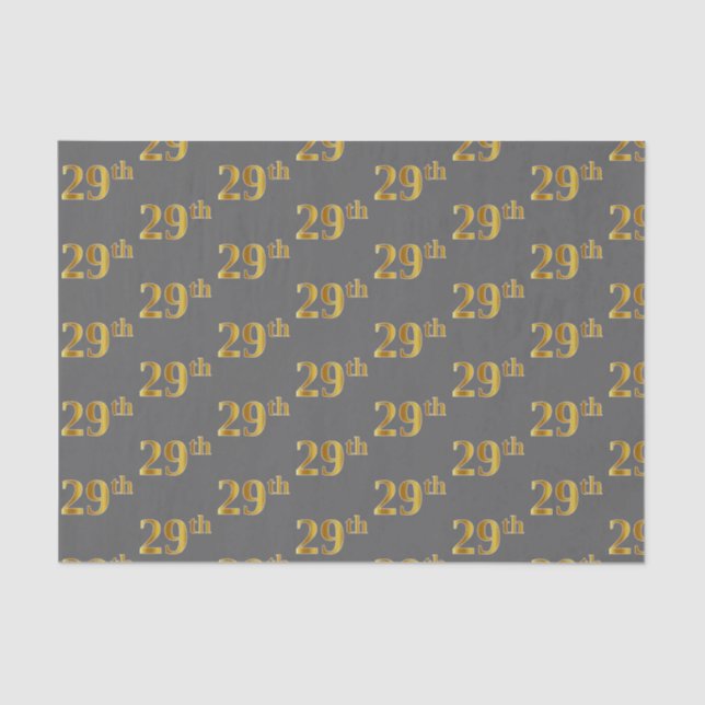Grey, Faux Gold 29th (Twenty-Ninth) Event Tissue Paper (Front)
