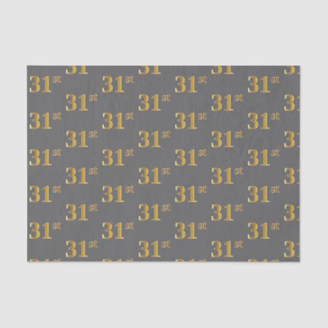 Grey, Faux Gold 31st (Thirty-First) Event Tissue Paper (Front)