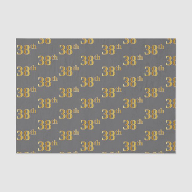 Grey, Faux Gold 38th (Thirty-Eighth) Event Tissue Paper (Front)