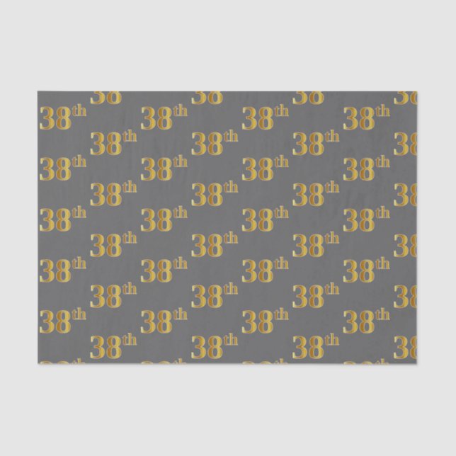 Grey, Faux Gold 38th (Thirty-Eighth) Event Tissue Paper (Front)