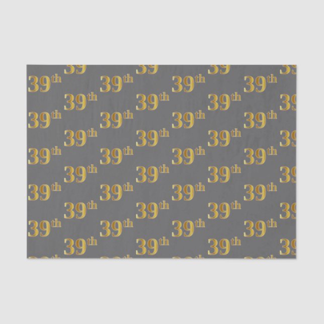 Grey, Faux Gold 39th (Thirty-Ninth) Event Tissue Paper (Front)