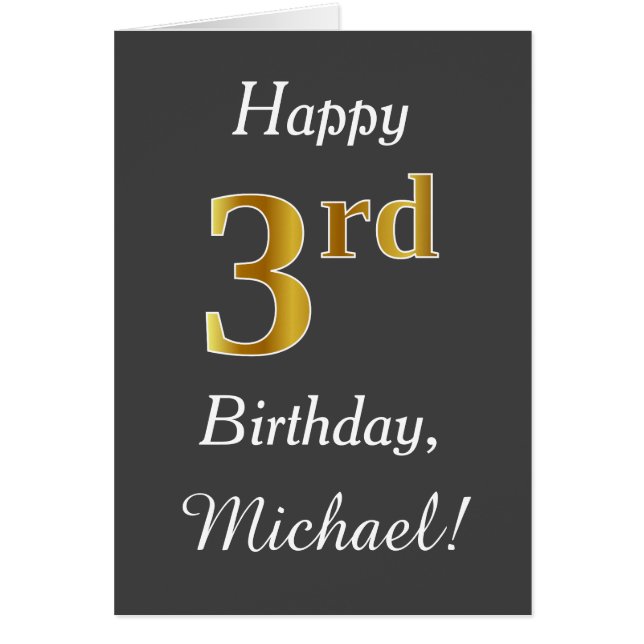 Grey, Faux Gold 3e anniversaire + Nom personnalisé (Devant)