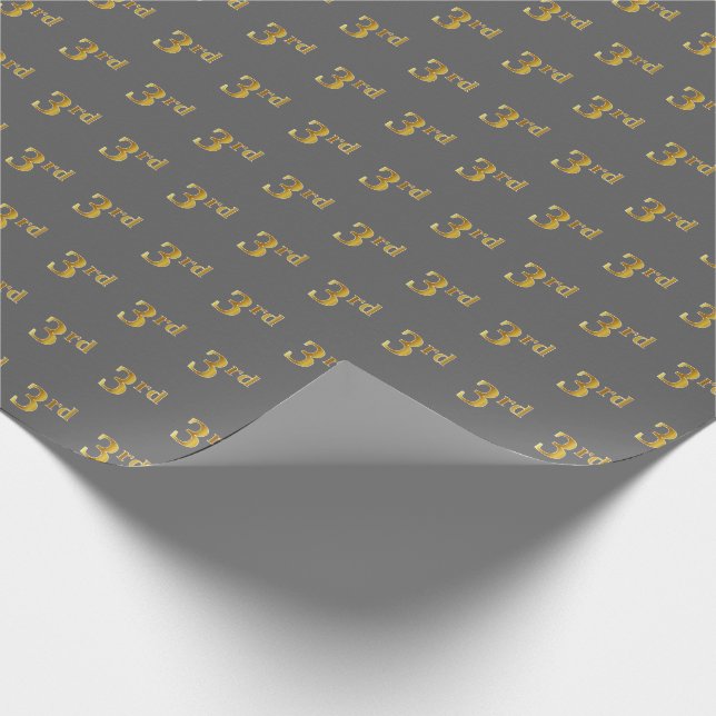 Grey, Faux Gold 3rd (Third) Event Wrapping Paper (Corner)