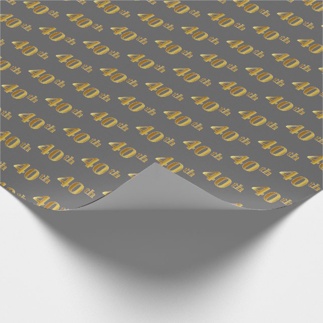 Grey, Faux Gold 40th (Fortieth) Event Wrapping Paper (Corner)