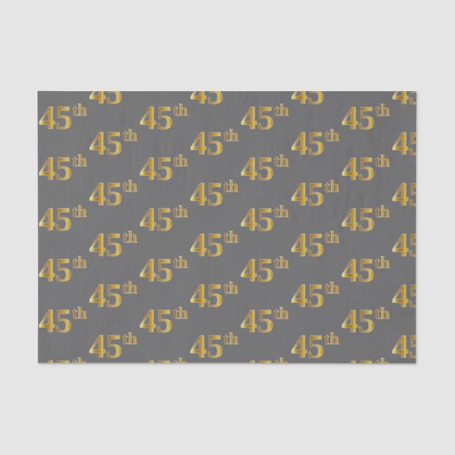 Grey, Faux Gold 45th (Forty-Fifth) Event Tissue Paper (Front)