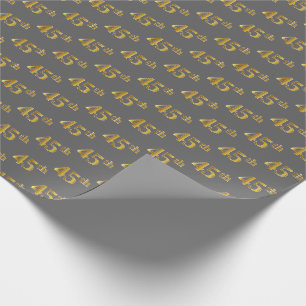 Grey, Faux Gold 45th (Forty-Fifth) Event Wrapping Paper