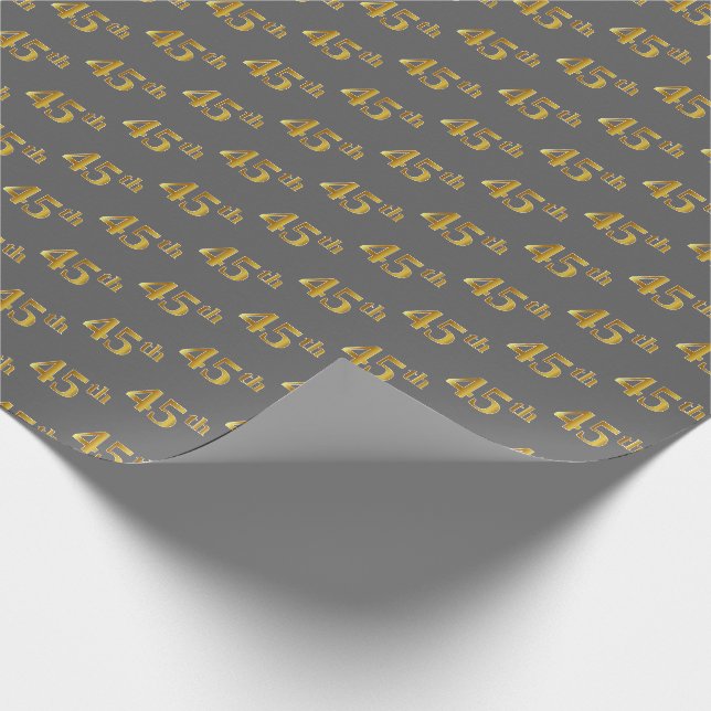 Grey, Faux Gold 45th (Forty-Fifth) Event Wrapping Paper (Corner)