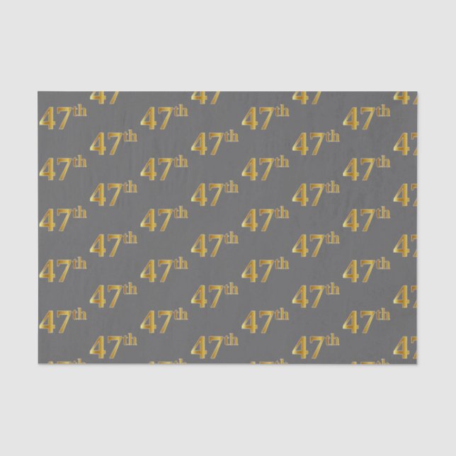 Grey, Faux Gold 47th (Forty-Seventh) Event Tissue Paper (Front)
