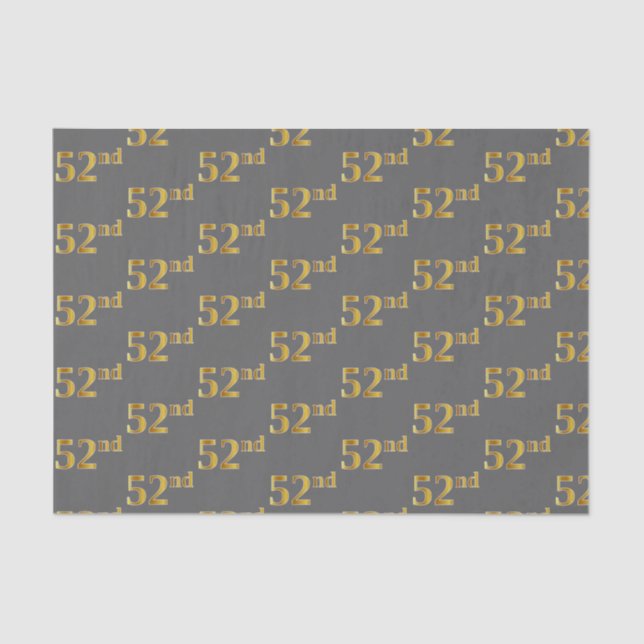 Grey, Faux Gold 52nd (Fifty-Second) Event Tissue Paper (Front)