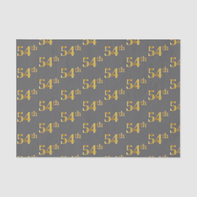 Grey, Faux Gold 54th (Fifty-Fourth) Event Tissue Paper (Front)