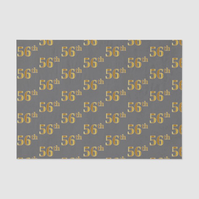 Grey, Faux Gold 56th (Fifty-Sixth) Event Tissue Paper (Front)