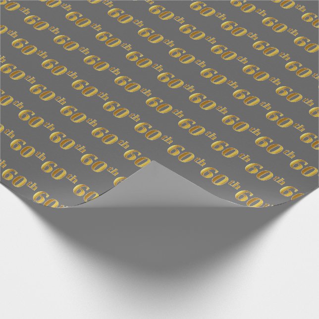 Grey, Faux Gold 60th (Sixtieth) Event Wrapping Paper (Corner)