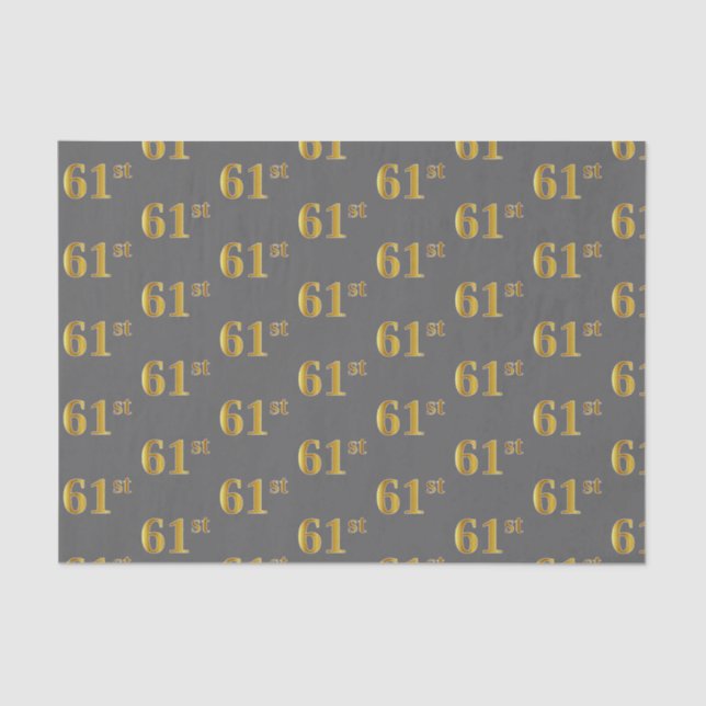 Grey, Faux Gold 61st (Sixty-First) Event Tissue Paper (Front)