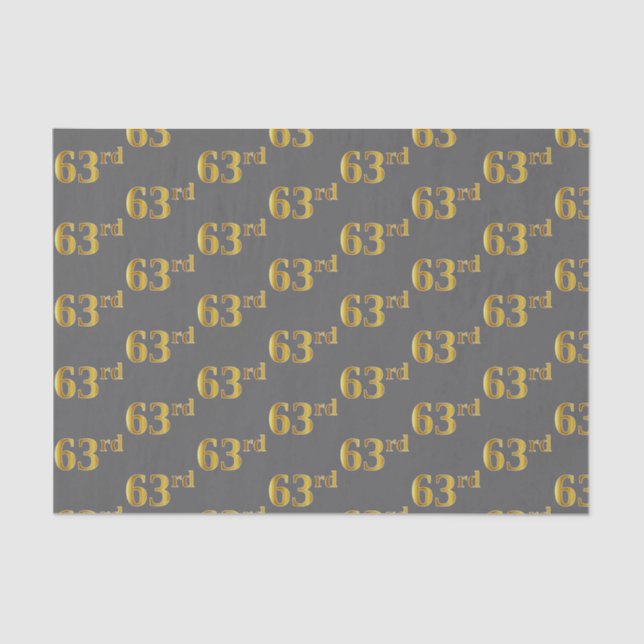 Grey, Faux Gold 63rd (Sixty-Third) Event Tissue Paper (Front)