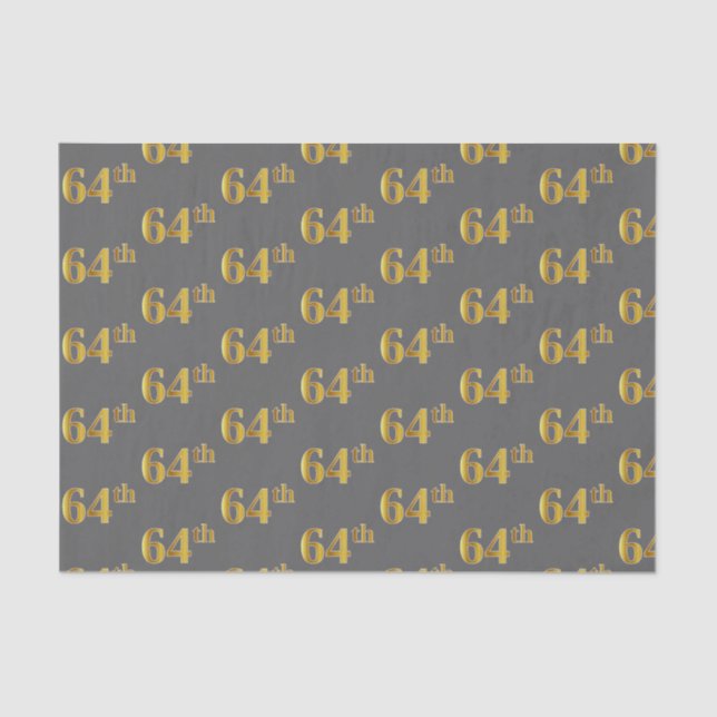 Grey, Faux Gold 64th (Sixty-Fourth) Event Tissue Paper (Front)