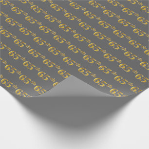 Grey, Faux Gold 65th (Sixty-Fifth) Event Wrapping Paper