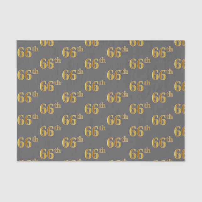 Grey, Faux Gold 66th (Sixty-Sixth) Event Tissue Paper (Front)